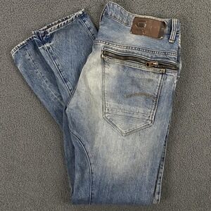 G-Star RAW Jeans Mens‎ 34x34 Blue Arc Zip 3D Slim Medium Wash Denim Moto Grunge